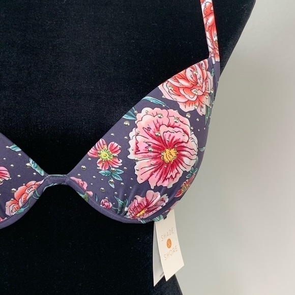 Shade & Shore Floral Jewel Embellish Underwire Light Lift Bikini Top 34 D NWT - Picture 10 of 11